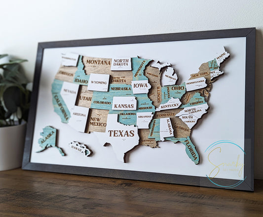 3D US map, United States Map, state map, travel map, travel home decor, gift for hiker, travel bucket list, gift for teacher, US capitals