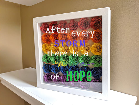Rainbow baby rolled paper flower shadow box wall home decor