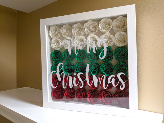 Merry Christmas rolled paper flower shadow box holiday home decor