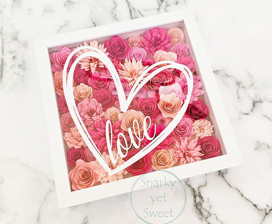 Love heart Valentine's rolled paper flower shadow box home decor