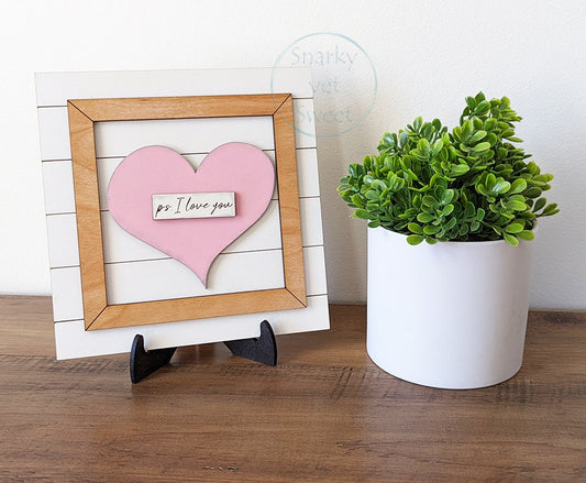 ps I love you sign, small love sign, tabletop decor, Valentines sign, Valentine's Day gift, gift for her, home decor, farmhouse decor