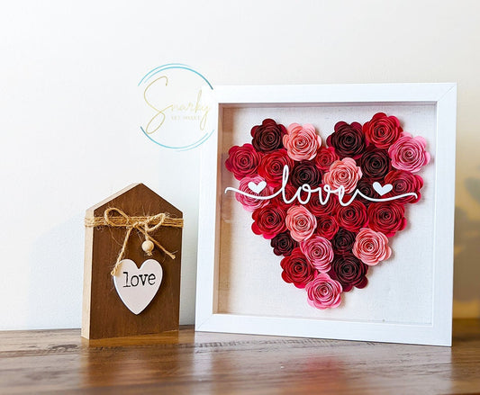 Love Valentine's rolled paper flower shadow box fall home decor