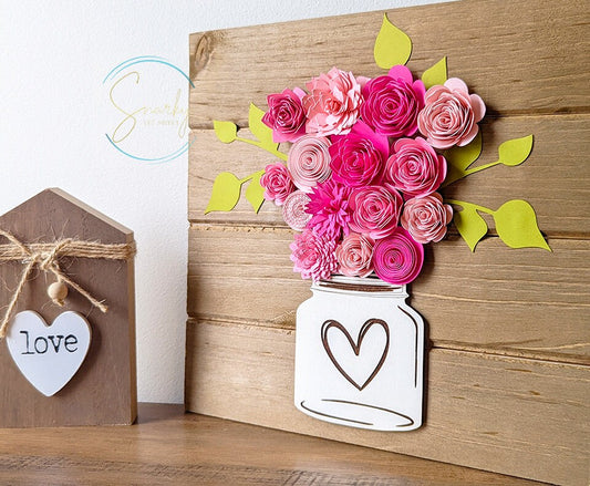 Heart Pallet Wood Sign Paper Flowers Valentine's Day