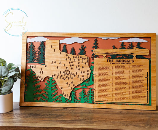 Texas State Parks Travel Map, State Parks Marker, US Travel Map, family road trip tracker, travel home decor, gift for hiker