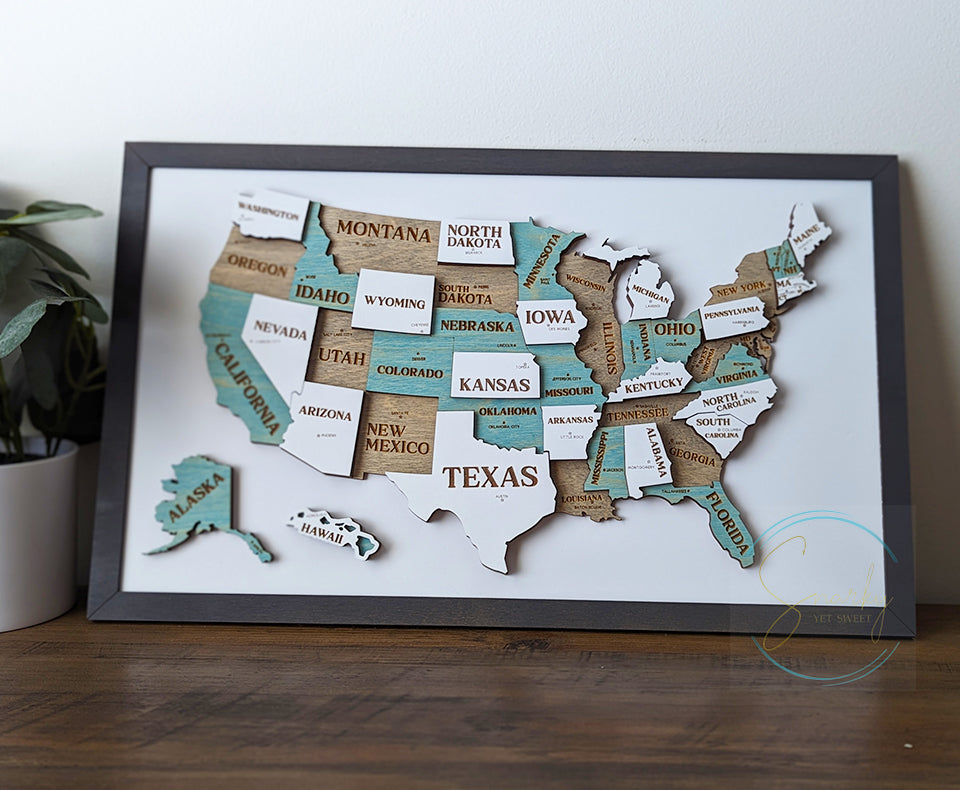 3D US map, United States Map, state map, travel map, travel home decor, gift for hiker, travel bucket list, gift for teacher, US capitals