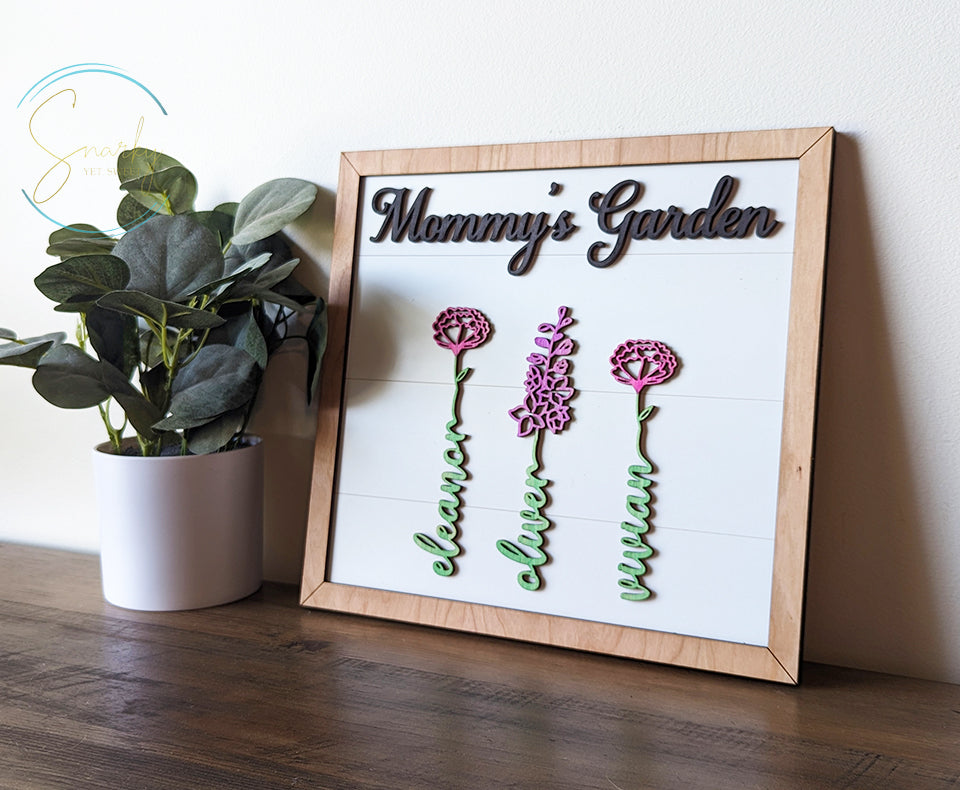 Birth month flower sign, Grandma's garden sign, mom garden sign, grandkid name sign, Mother's Day gift