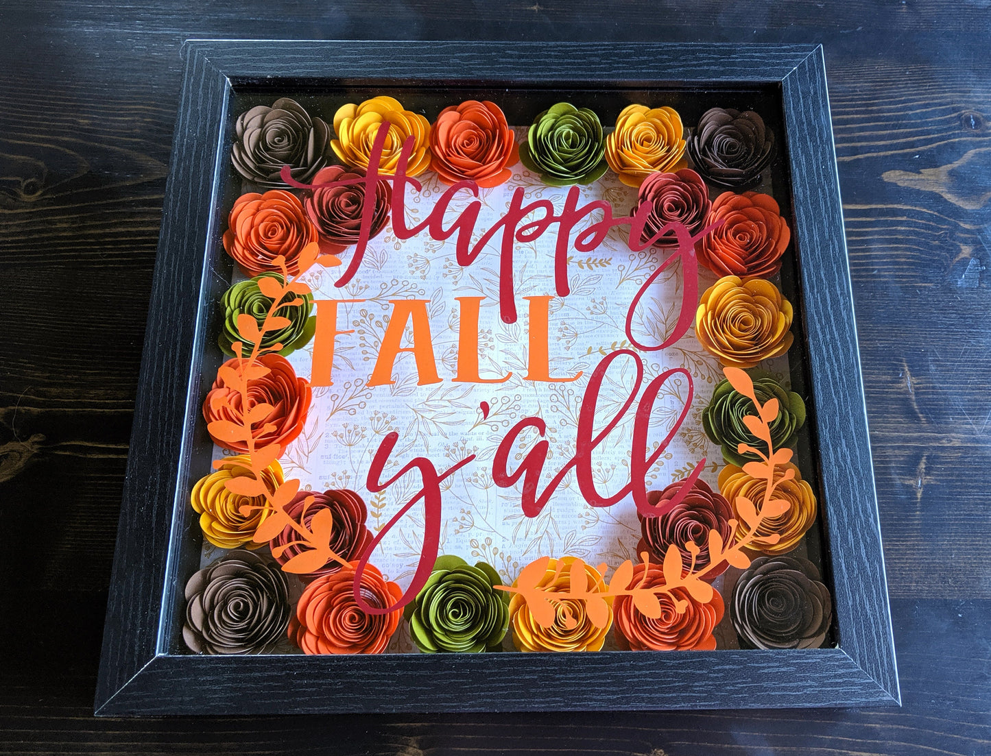 Happy Fall Y'all rolled paper flower shadow box fall home decor