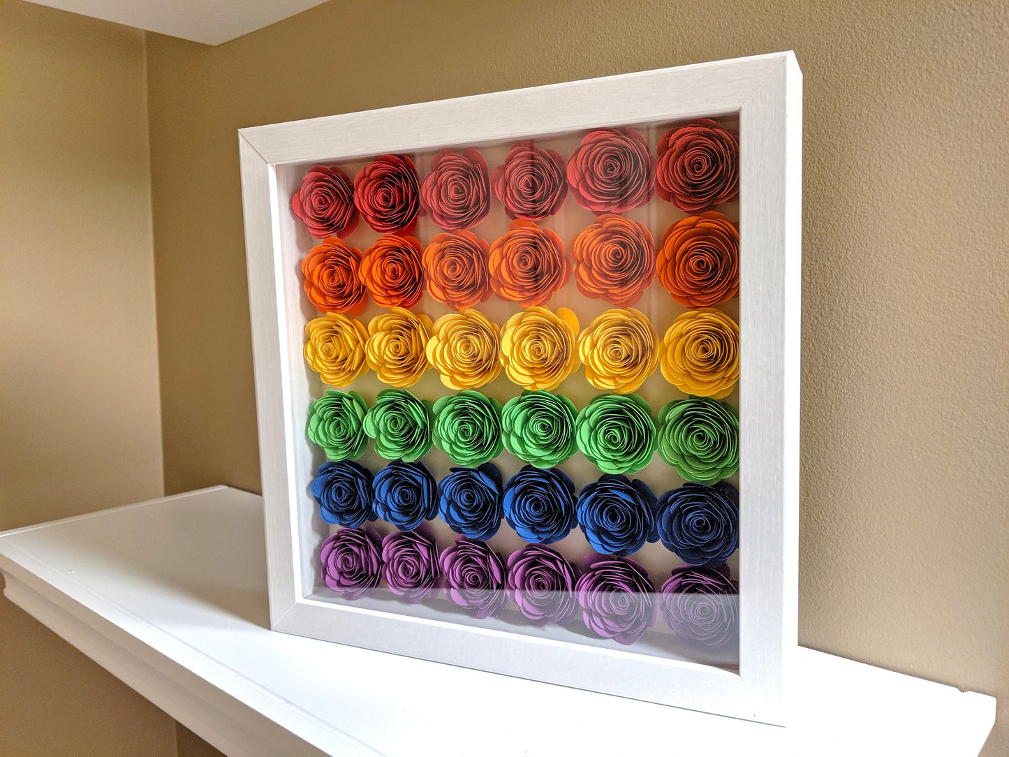 Rainbow baby rolled paper flower shadow box wall home decor