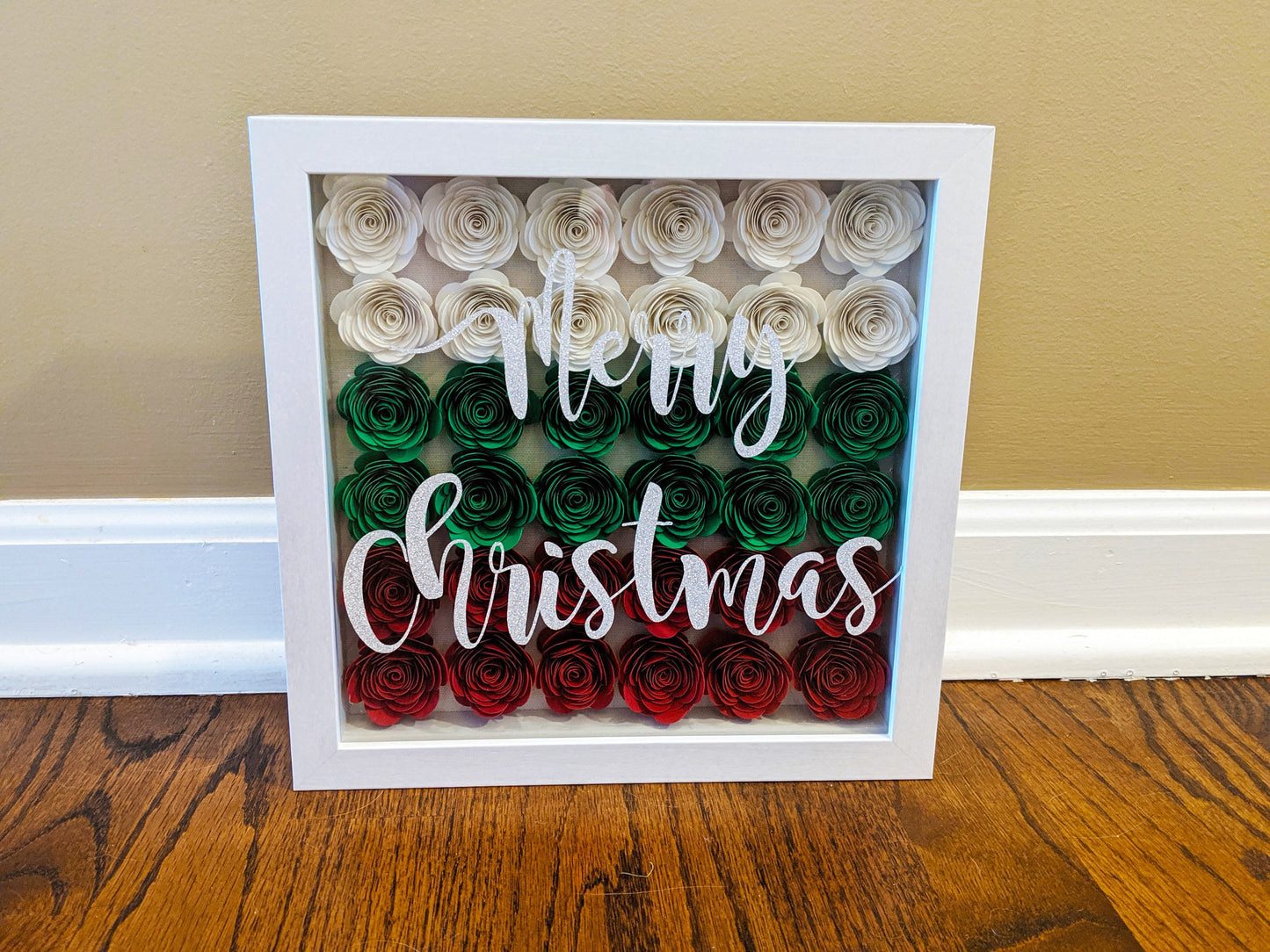 Merry Christmas rolled paper flower shadow box holiday home decor