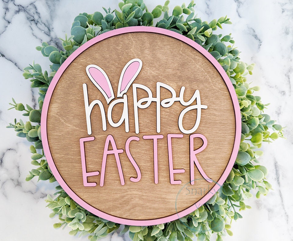Happy Easter Wood Round Sign, laser cut, glowforge