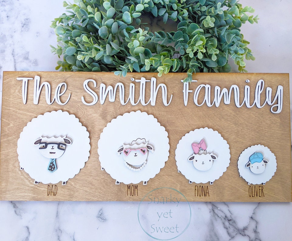 Fluffy Sheep Family Sign, 3d laser cut, Spring Easter home decor