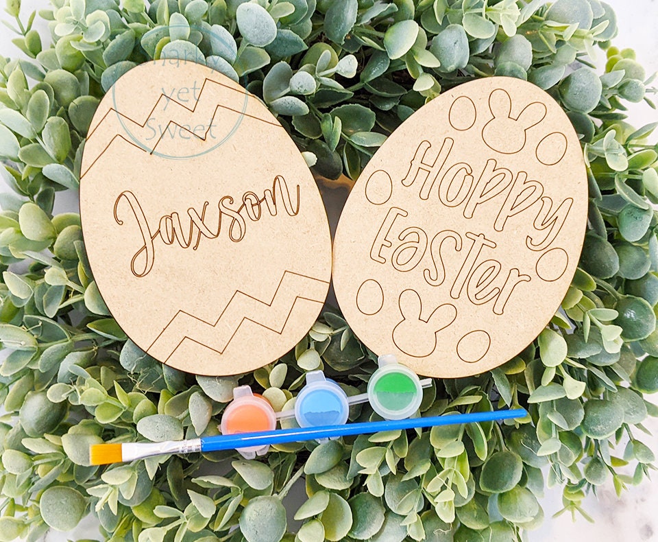 Kids Easter Eggs DIY kit, eggs coloring kit, laser engraved wood eggs, Easter decor, Easter basket filler, Easter basket gift