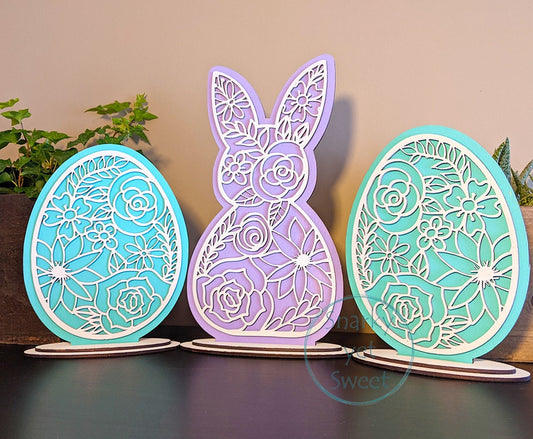 Laser Cut Wood Bunny and Eggs Easter Spring Decor
