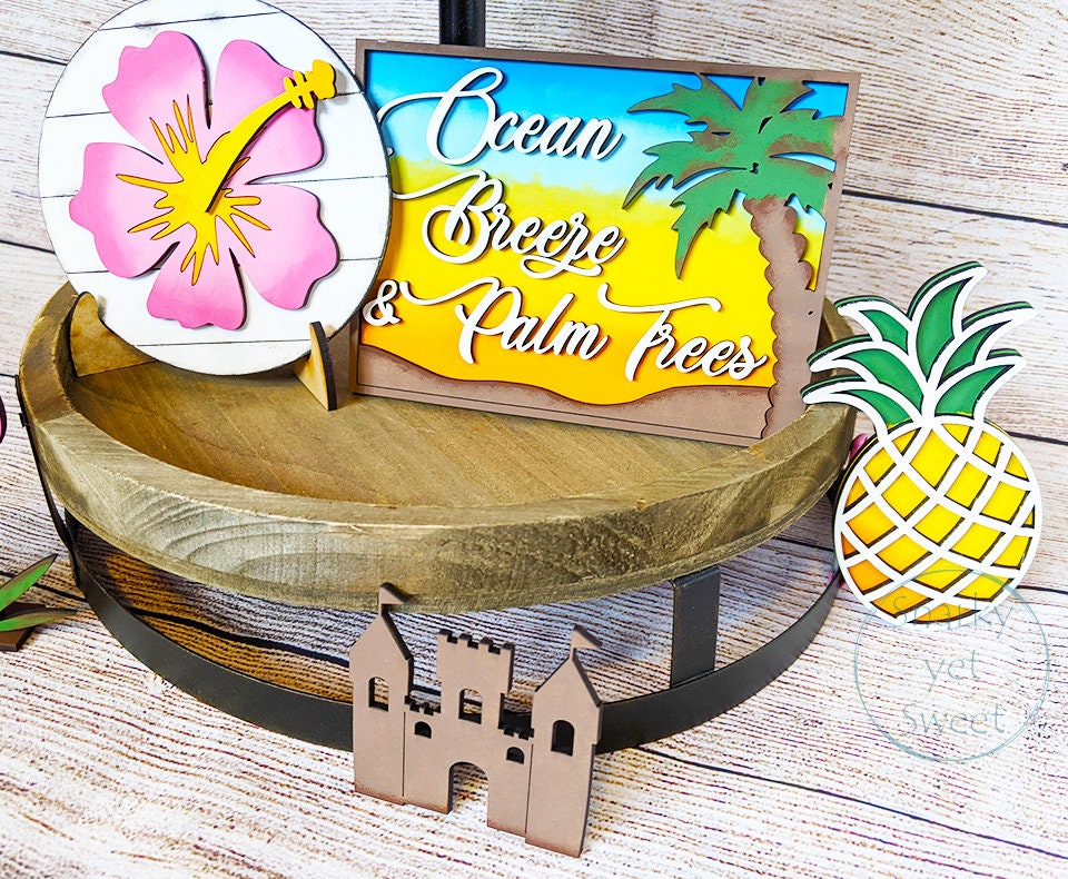 Summer Beach Tier Tray, DIY paint kit, summer tier tray decor bundle, summer tier tray shelf decor, beach tier tray signs