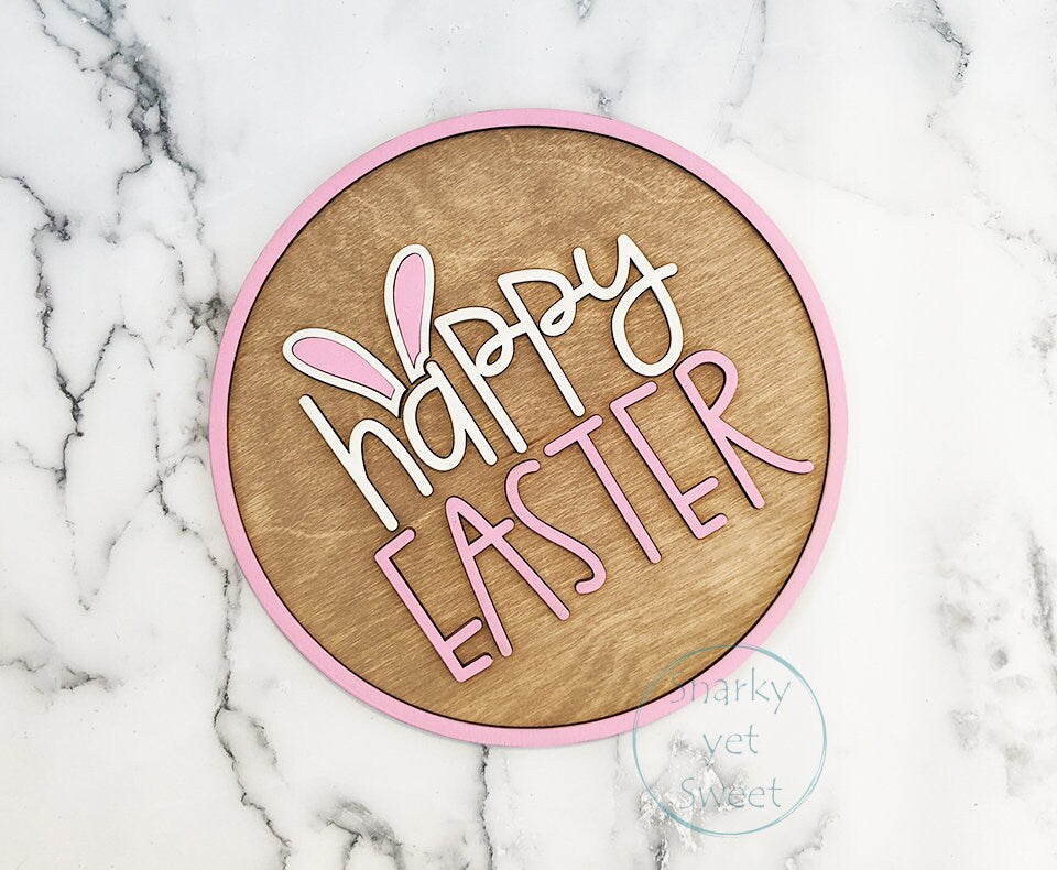 Happy Easter Wood Round Sign, laser cut, glowforge