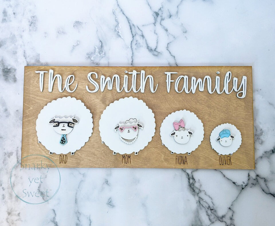 Fluffy Sheep Family Sign, 3d laser cut, Spring Easter home decor