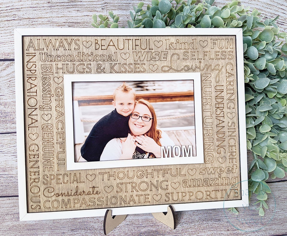 Mother's Day Photo Frame, wood engraved photo frame, personalized gift, gift for mom, gift for grandma