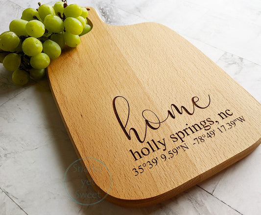 Home cutting board personalized, coordinates cutting board, realtor closing gift, realtor cutting board, home sweet home cutting board