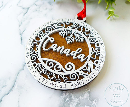Canada layered ornament, Canada ornament, country ornament, personalized ornament, unique wood ornament, laser cut ornament