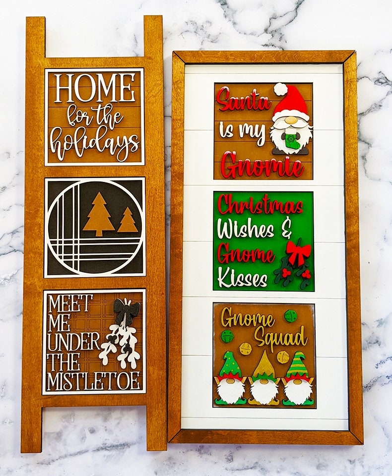 Christmas Gnome Leaning Ladder Sign, Christmas Decor, Leaning Ladder Tiles, Leaning Ladder Sign, Holiday Decor, Gnomes, Gnome Squad