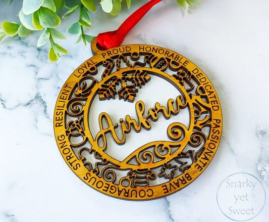 Airforce layered ornament, airforce ornament, military ornament, personalized ornament, unique wood ornament, laser cut ornament