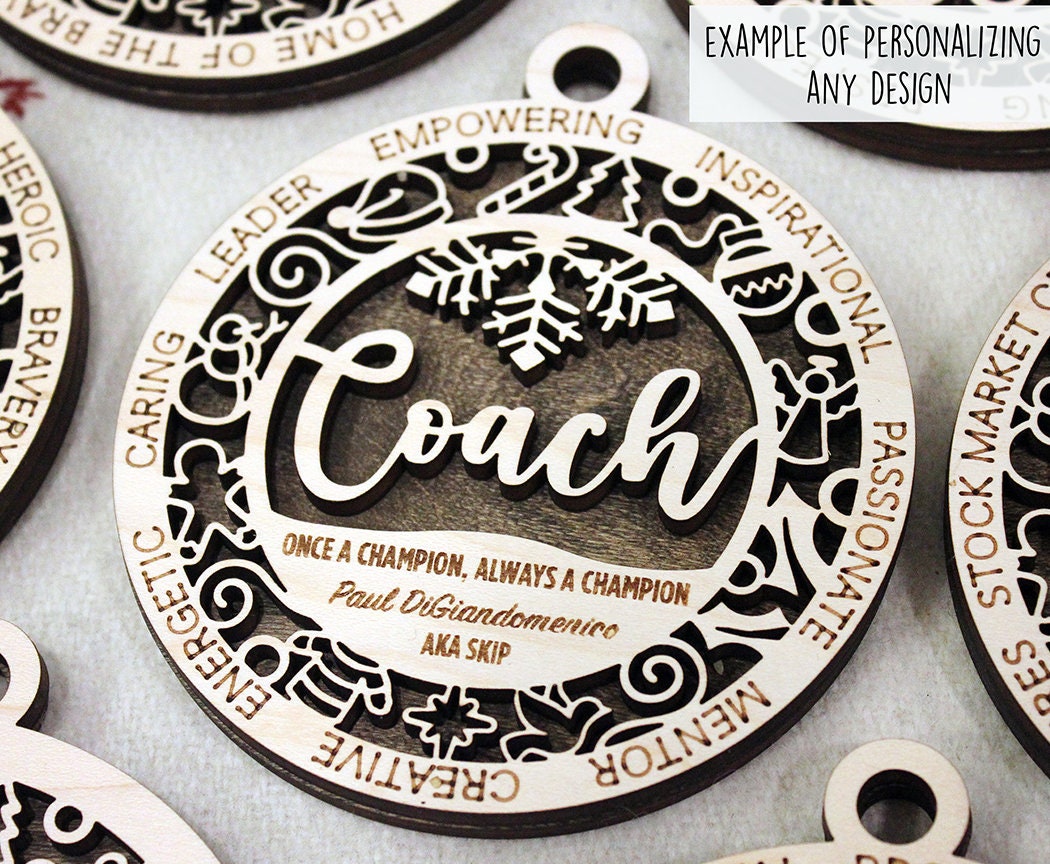 Coach layered ornament, Coach ornament, sports ornament, personalized ornament, unique wood ornament, laser cut ornament