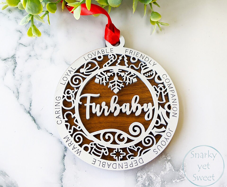 Furbaby layered ornament, furbaby ornament, pet ornament, personalized ornament, unique wood ornament, laser cut ornament