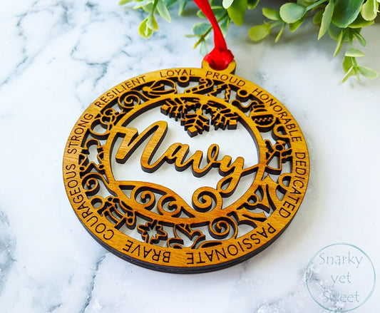 Navy layered ornament, navy ornament, military ornament, personalized ornament, unique wood ornament, laser cut ornament