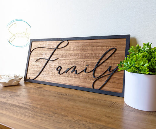 Family Layered Wood Engraved Sign, Housewarming Gift, Home Decor