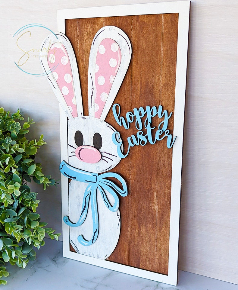 Hoppy Easter sign, wood Easter sign, bunny sign, Easter bunny sign, cute wood sign, laser cut holiday decor, Easter decor, DIY Easter sign