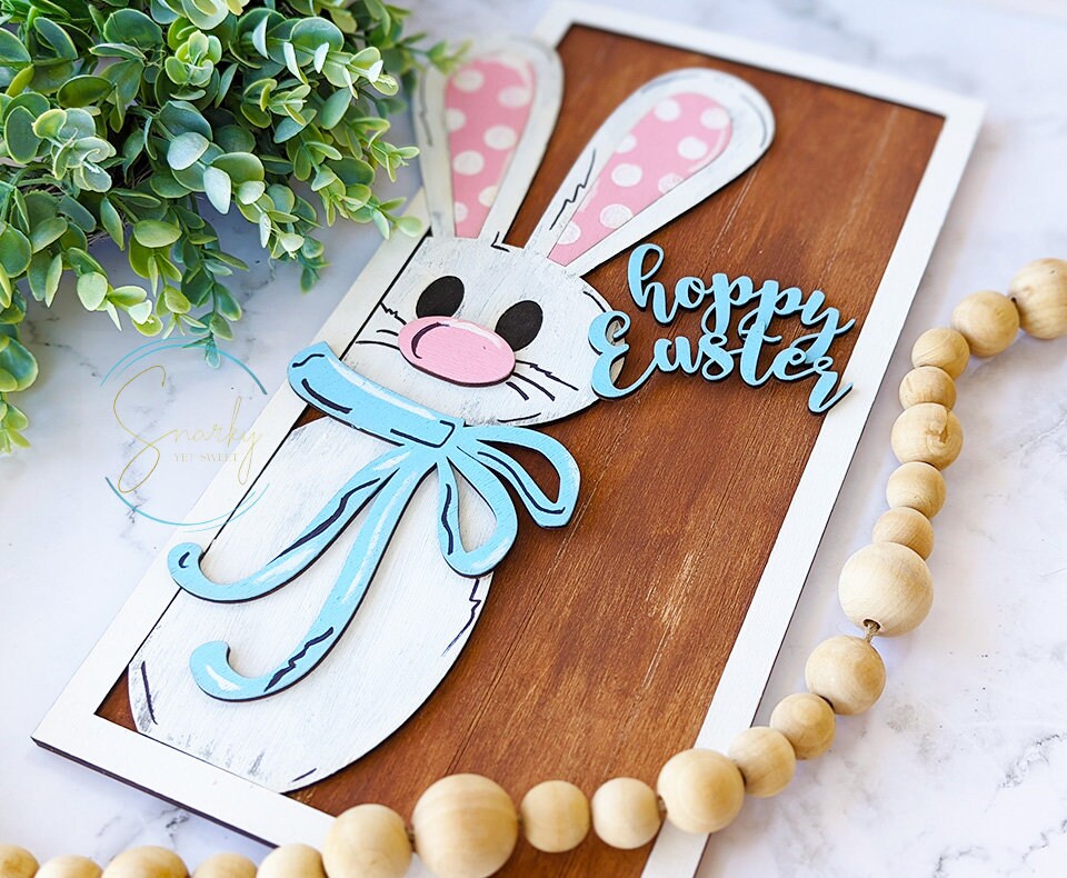 Hoppy Easter sign, wood Easter sign, bunny sign, Easter bunny sign, cute wood sign, laser cut holiday decor, Easter decor, DIY Easter sign