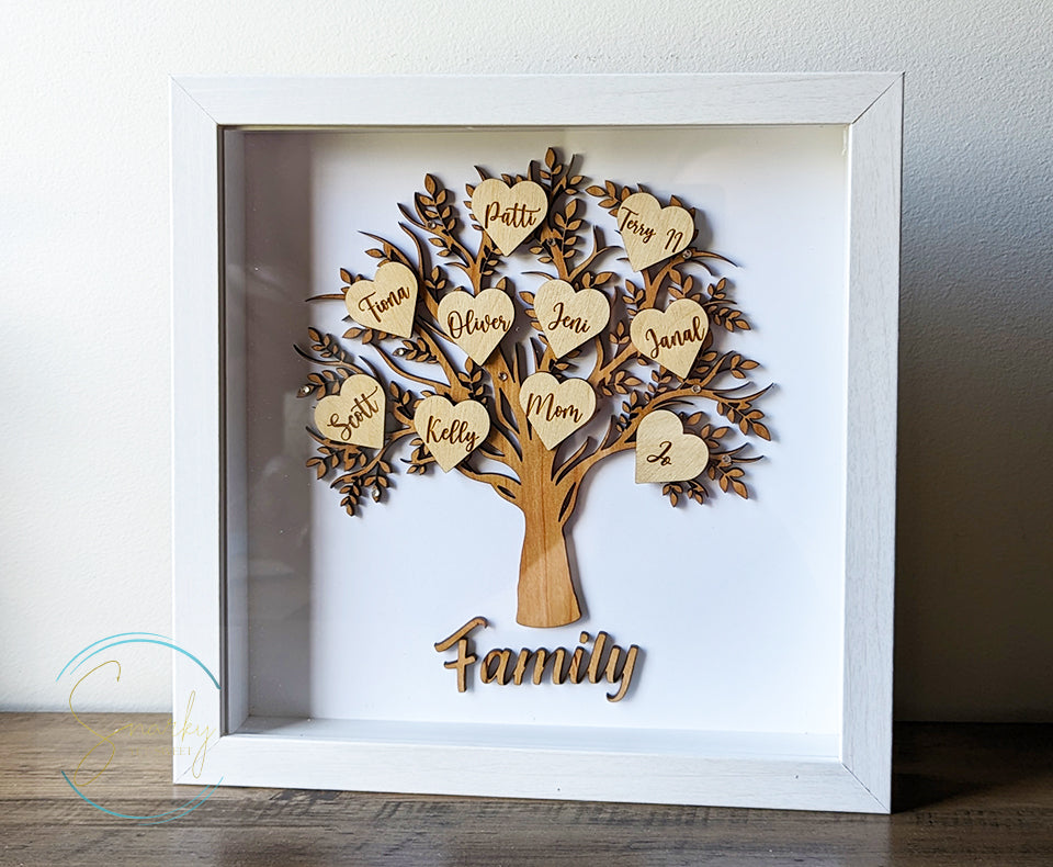 Shadow box family tree, wood family tree, family tree sign, family tree gift, gift for mom, gift for grandma, mothers day gift