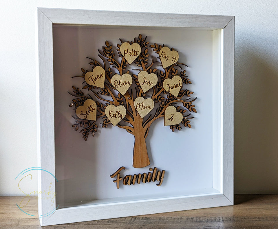 Shadow box family tree, wood family tree, family tree sign, family tree gift, gift for mom, gift for grandma, mothers day gift